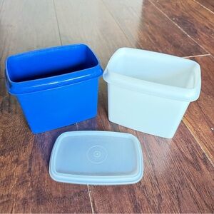 Vintage Tupperware Mini Containers Set of 2 Blue & White w/ 1 Lid